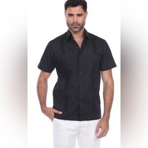 The Havana Co. Men's Guayabera Shirt Black Medium